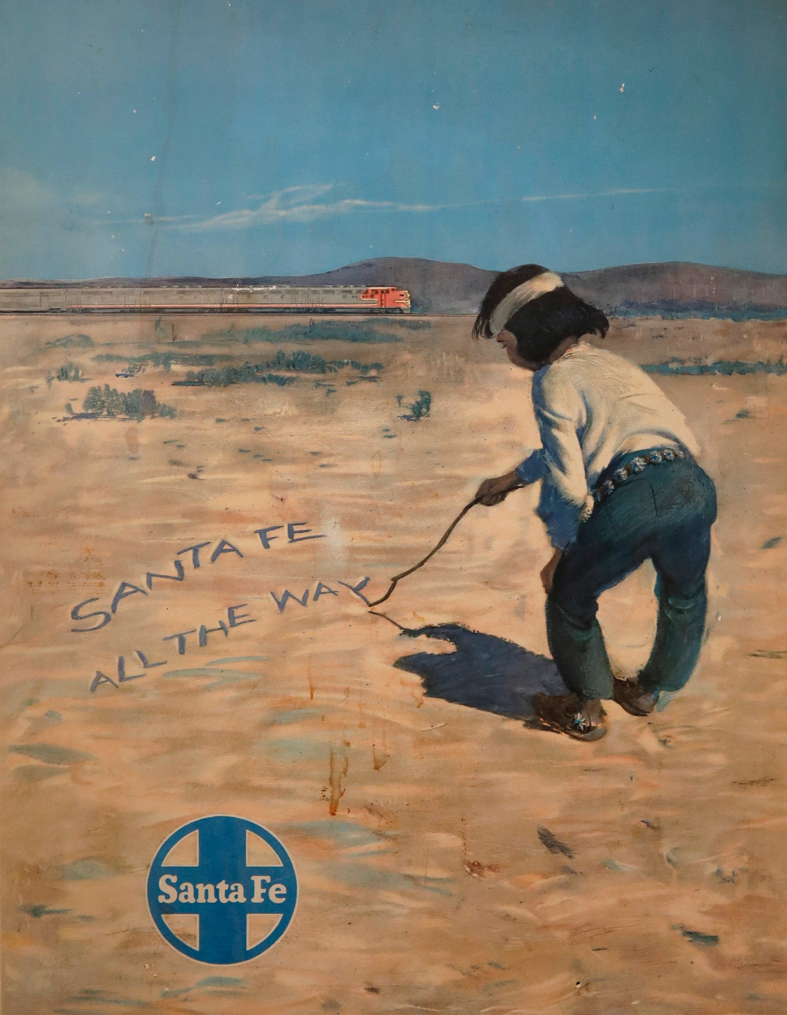 Santa Fe Railroad travel poster, reproduction c. 1946, is part of the "Selling the Southwest" exhibit at the Museum of Northern Arizona in Flagstaff.